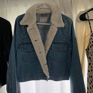 Asos cropped jean jacket with faux shearling lining
